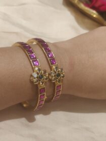 Bespoke Ruby Stone Floral Bangles