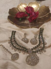 Sparkling AD Crystal Green Stone 2 Layer Necklace