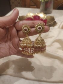 Radiant Golden Red White Beads Jhumka