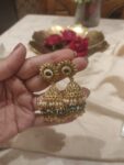 Radiant Golden Green White Beads Jhumka