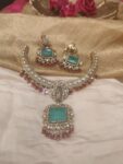 Sought Peacock Necklace With Skyblue AD Stone Red Beads