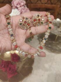 Royal Navratna AD Stone Necklace Set