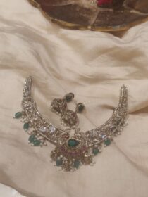 Timeless Peacock Green AD Stone Choker