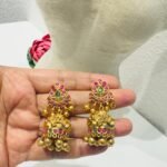 Divine Kemp Jhumka With Golden Beads
