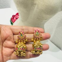 Divine Kemp Jhumka With Golden Beads