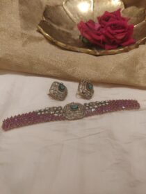 Glamorous Ruby Choker With Green Ad Stone