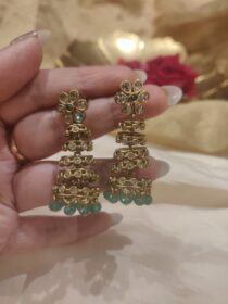 Majestic Floral Layer Jhumka With Lightgreen Beads