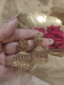 Elegant Floral Jhumka With Red Ad Stones