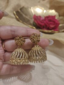 Elegant Floral Jhumka With Crystal Ad Stones