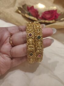 Timeless Lakshmi Bangles With Green Ruby Ad Stone