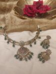 Graceful Floral Necklace With Green Beads