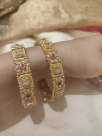 Regal Bridal Floral Multicolor AD Stone Bangles Set of 2