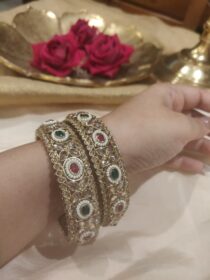 Timeless Bridal Kada With Red Green AD Stone Set of 2