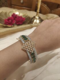 Alluring CZ Kada With Green Stones