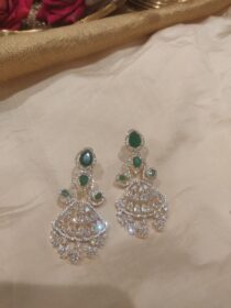 Elegant CZ Floral Droplet Earring With Green AD Stone