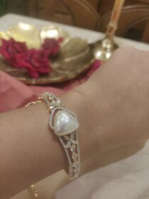 Grand Floral Kada With Trangular Pearl