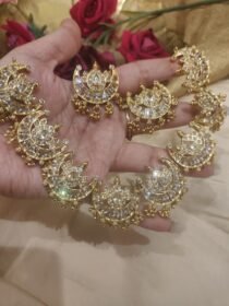 Majestic Crystal Stone Moon Necklace With Golden Beads