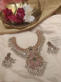 Inimitable Ruby Droplet Necklace With Cystal Stones