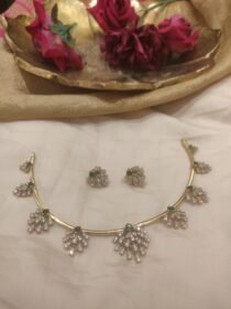 Radiant Crystal Droplet Necklace With Green AD Stone