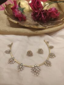 Radiant Crystal Droplet Necklace With Skyblue AD Stone