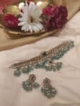 Delicate Ruby Stone Floral Choker With Green Beads