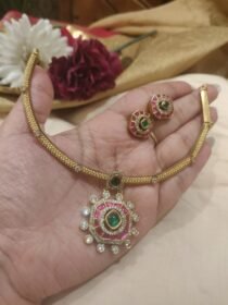 Brilliant Golden Necklace With Red Green Kudan Stone