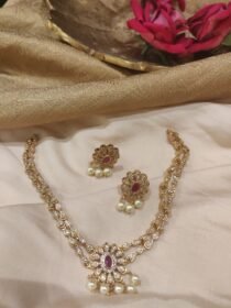 Majestic 2 Layer Ruby Stone Floral Necklace With White Pearl Beads