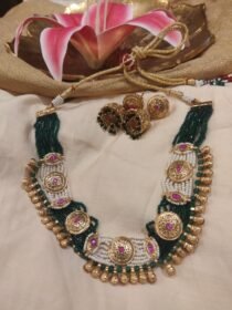 Radiant Handcrafted Green Beads Choker With Golden Beads