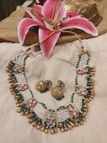 Radiant Handcrafted White Beads Choker With Golden Beads