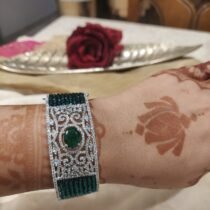 Green Emerald Bangle with White Metal AD Stones