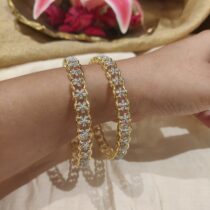 Lustrous Floral Crystal Stone Bangles Set of 2