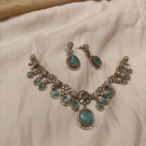 Opulent Floral Skyblue AD Stone Necklace