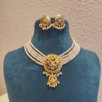 Sought Leayer Pearl Choker With Golden Floral Pendant