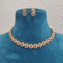 Opulent Floral Necklace With Ruby Green Stone