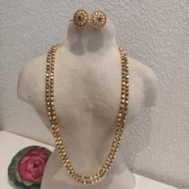 Sparkling Golden Bicone Necklace With Green Stone