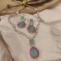 Alluring Kudan Necklace With Mint stone Ruby Stone outline