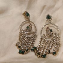 Elegant Droplet Peacock Green Stone Jhumka