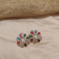 Delicate White Pearl Ring With Multicolor Stones