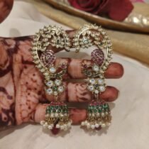 Opulent Peacock Kudan Stone Jhumka