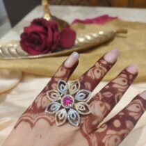 Sought CZ Ruby Stone Floral Ring