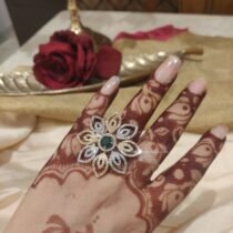 Sought CZ Green Stone Floral Ring