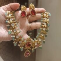 Pinnacle Peacock Kundan Choker With LightGreen Beads