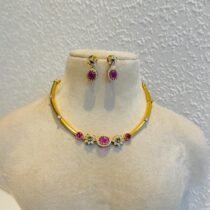 Divine Ruby AD Floral Pipe Necklace