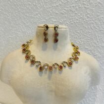 Brilliant CZ Floral Ruby Stone Necklace