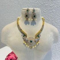 Glamorous Elephant Necklace With green AD Stone