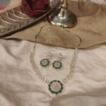 Sparkling CZ Leaf Necklace With Green Stone