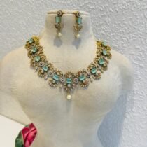 Exquisite Floral Mint Stone Necklace