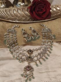 Regal 3 Layer Antique Finish Necklace With Lightgreen Beads