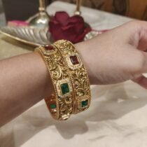 Alluring Green Ruby Stone Kada Set of 2