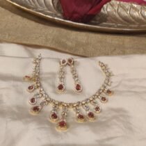 Refined Crystal Droplet Necklace With Ruby Stone